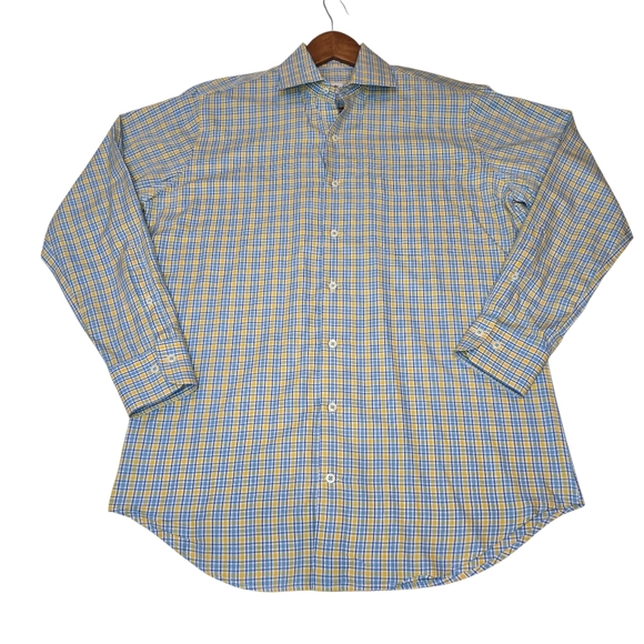 Peter Millar Other - Peter Millar 100% Cotton Button Up L/S Shirt Yellow/Blue Plaid Check, Men's Sz M